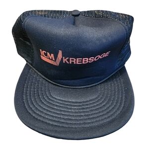 Vtg Snapback Trucker Hat With Mesh Back ICM Krebsoge Black Hat Speedway Cap OSFA